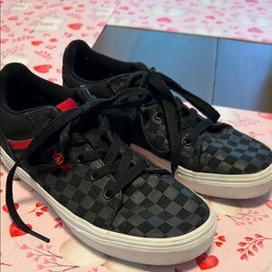 Vans Kids Black and Red Checkered Sneakers